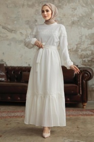 Neva Style - Ecru Islamic Clothing Dress 5877E - Thumbnail
