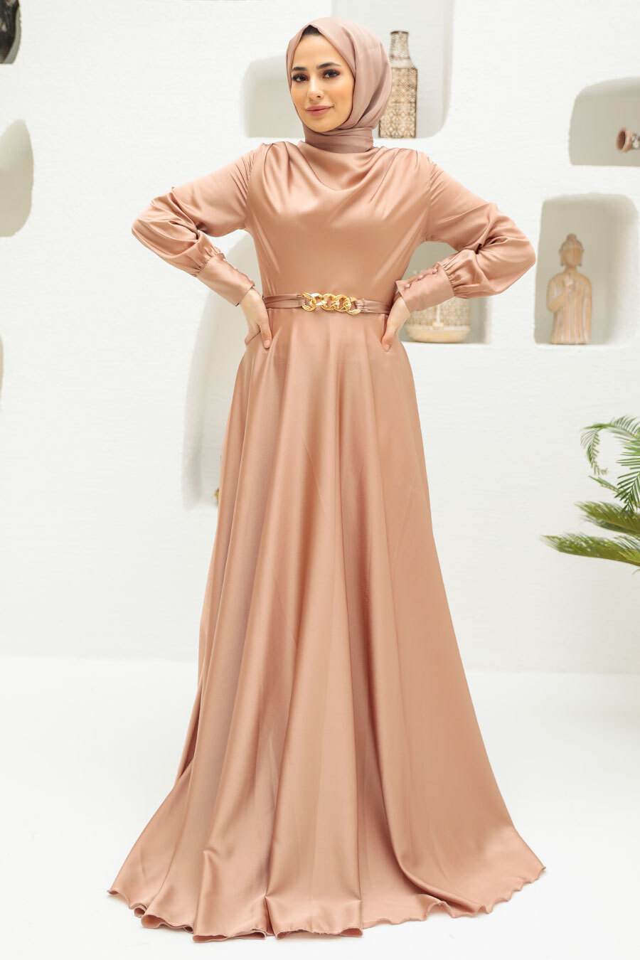 Neva Style - Elegant Beige Muslim Engagement Dress 3460BEJ