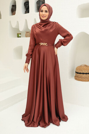 Neva Style - Elegant Brown Muslim Engagement Dress 3460KH - Thumbnail