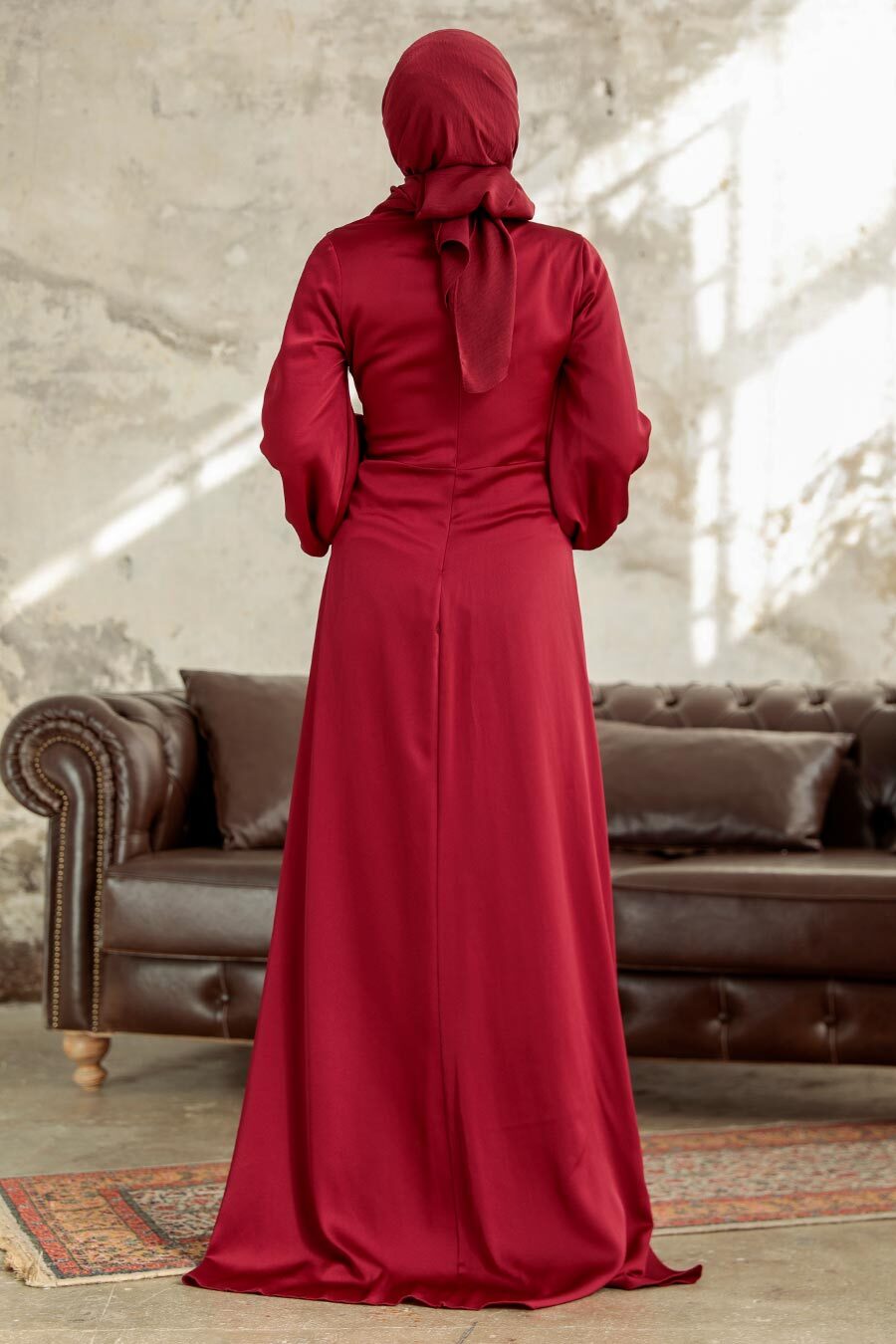 Neva Style - Elegant Claret Red Islamic Bridesmaid Dress 3933BR