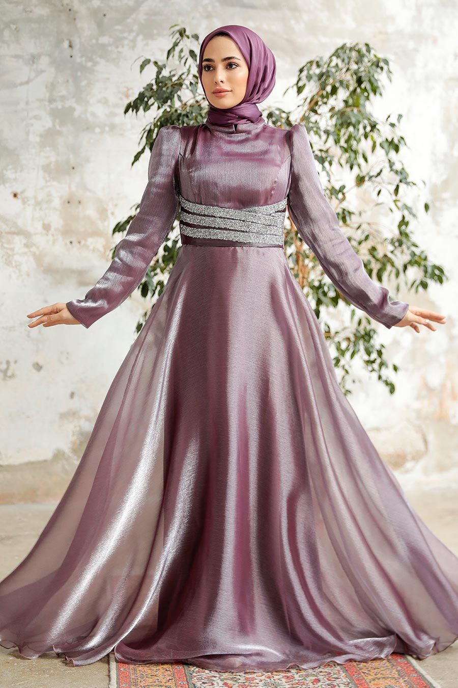 Neva Style - Elegant Dark Lila Muslim Fashion Wedding Dress 3812KLILA