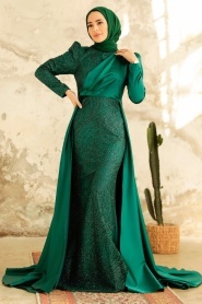 Neva Style - Elegant Emerald Green Islamic Clothing Evening Gown 22924ZY - Thumbnail