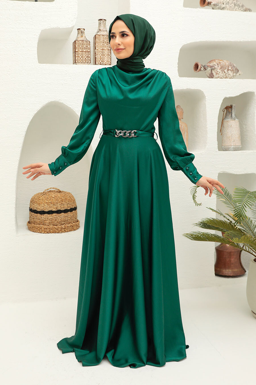 Neva Style - Elegant Green Muslim Engagement Dress 3460Y