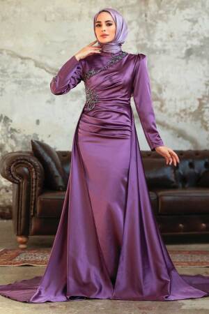 Neva Style - Elegant Lila Modest Evening Gown 22881LILA - Thumbnail