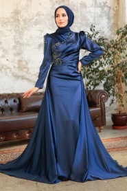 Neva Style - Elegant Navy Blue Modest Evening Gown 22881L - Thumbnail