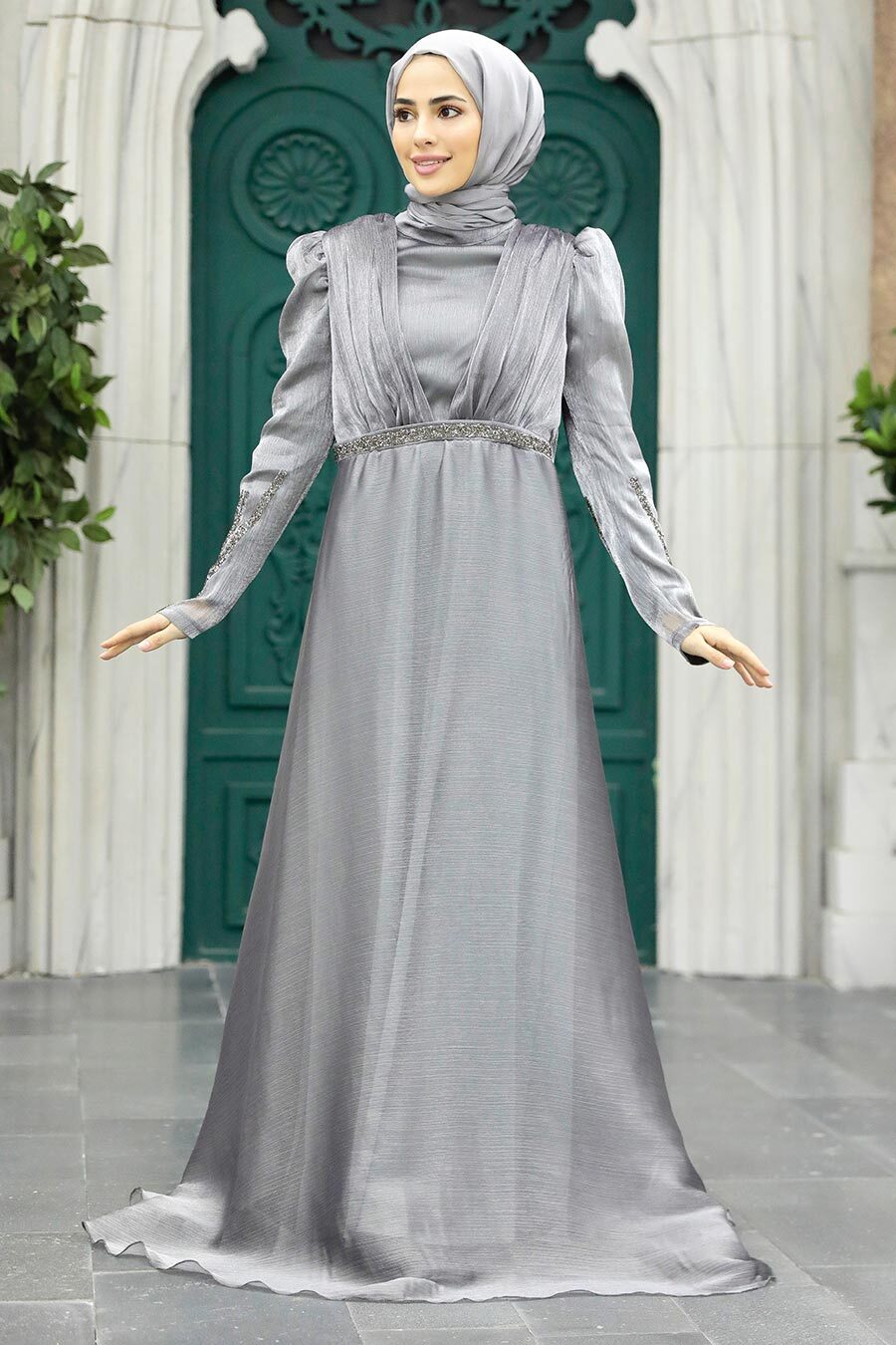 Neva Style - Elegant Smoke Color Muslim Engagement Dress 25854FU