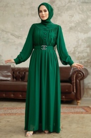 Neva Style - Emerald Green Hijab For Women Dress 33284ZY - Thumbnail