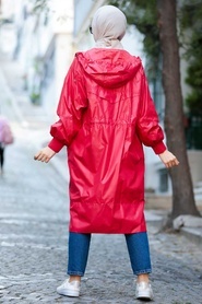 Neva Style - Fermuarlı Kırmızı Tesettür Yağmurluk Kap 12840K - Thumbnail