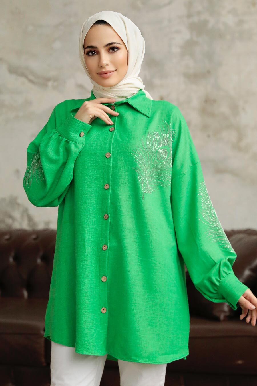 Neva Style - Green Hijab Tunic 11351Y