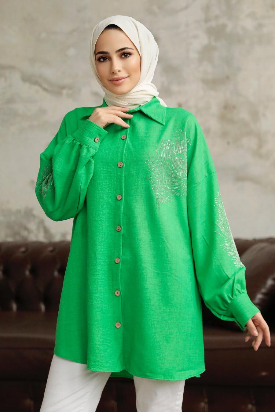 Neva Style - Green Hijab Tunic 11351Y