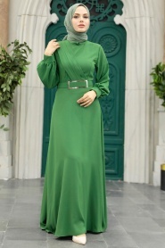 Neva Style - Green Islamic Clothing Dress 3425Y - Thumbnail