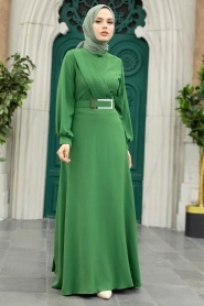 Neva Style - Green Islamic Clothing Dress 3425Y - Thumbnail