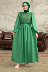 Neva Style - Green Long Dress for Muslim Ladies 5857Y - Thumbnail