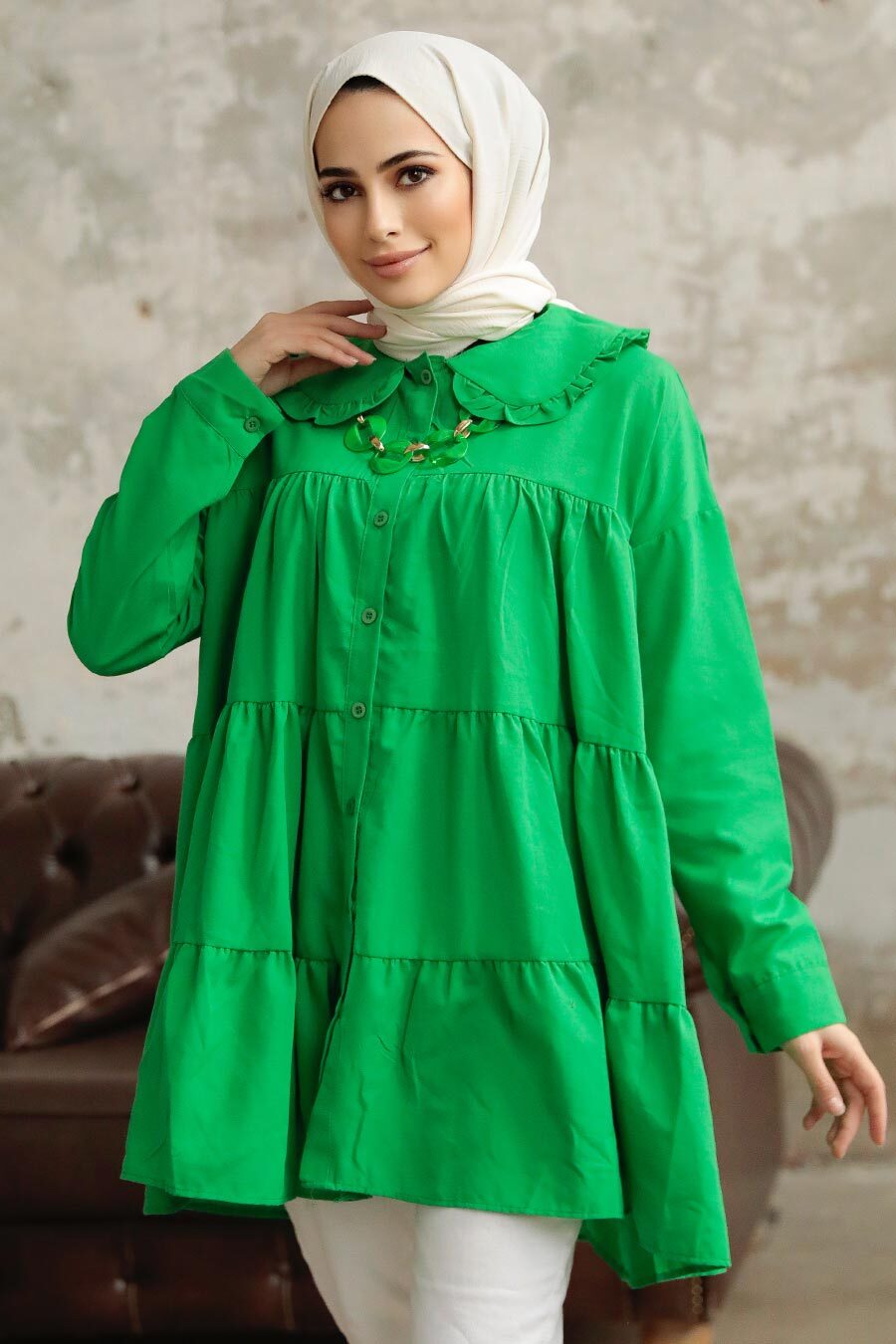 Neva Style - Green Long Sleeve Tunic 11281Y