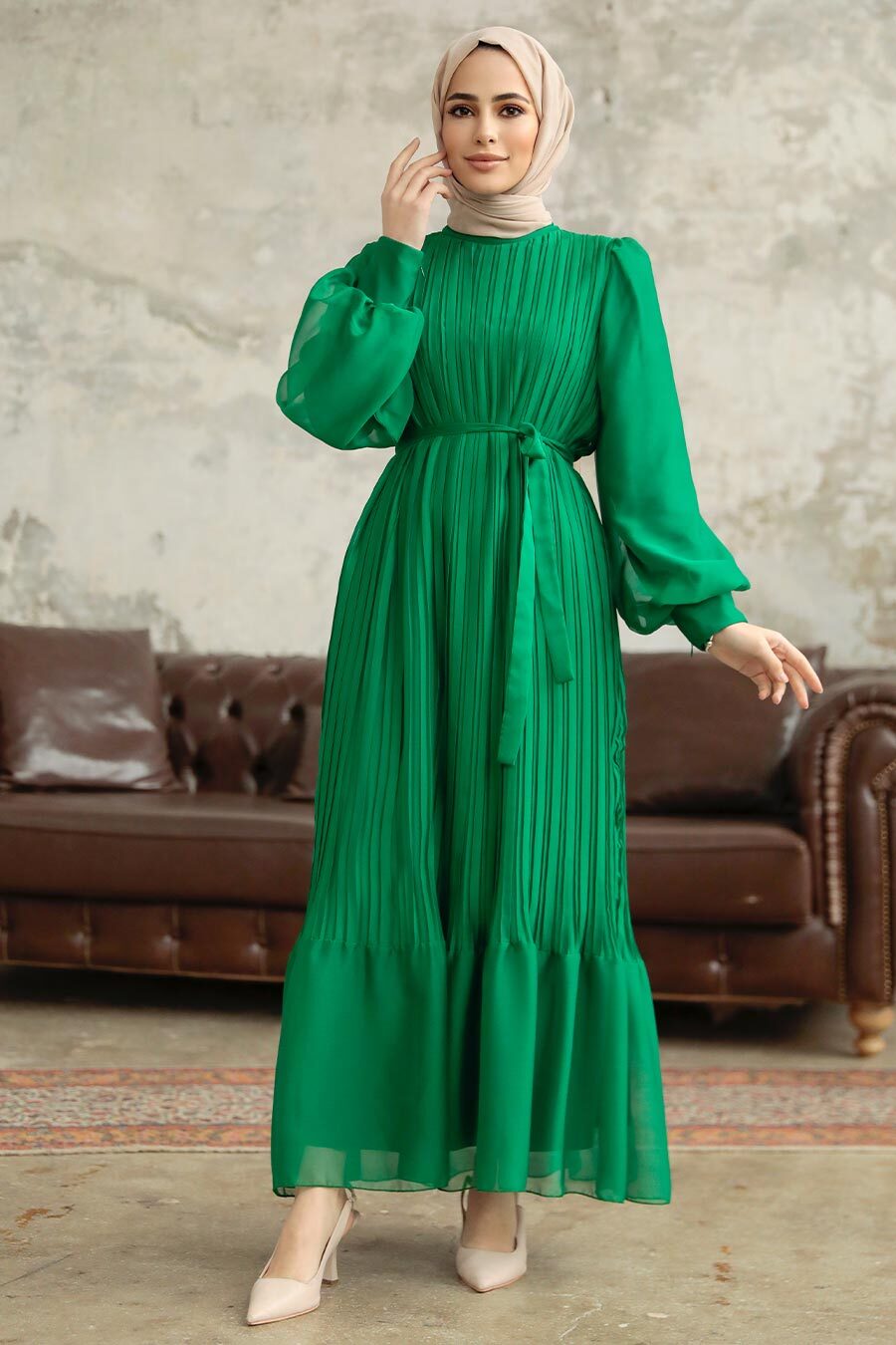 Neva Style - Green Muslim Dress 3747Y