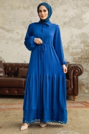 Neva Style - İndigo Blue High Quality Dress 5878IM - Thumbnail