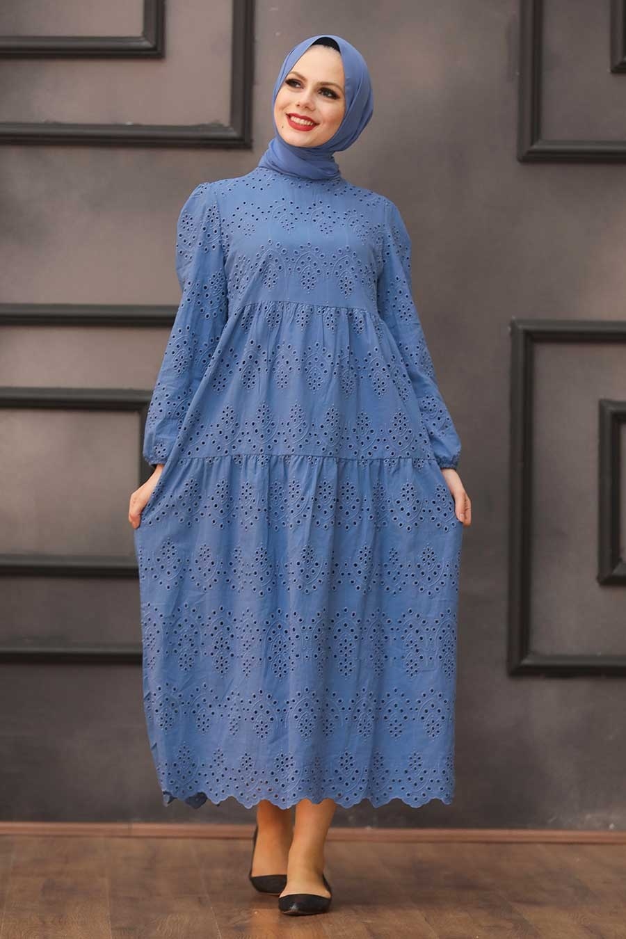 Neva Style - İndigo Blue Hijab Dress 1073IM - Tesetturisland.com
