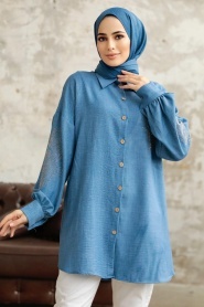 Neva Style - İndigo Blue Hijab Tunic 11351IM - Thumbnail