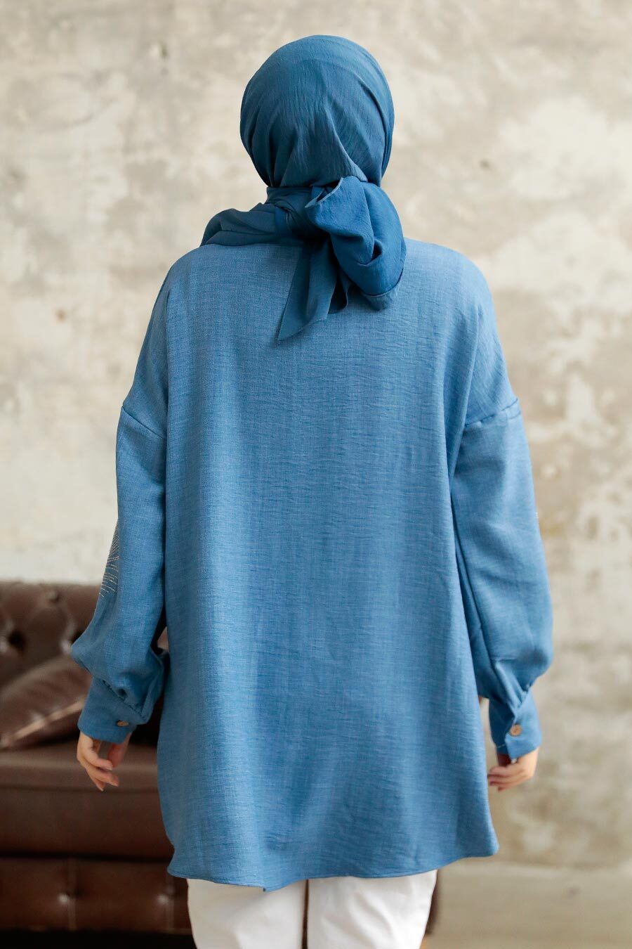 Neva Style - İndigo Blue Hijab Tunic 11351IM