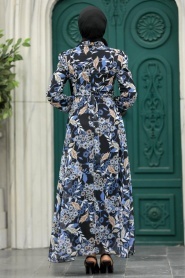 Neva Style - İndigo Blue Long Sleeve Dress 27950IM - Thumbnail