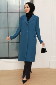 Neva Style - İndigo Mavisi Tesettür Blazer Ceket 56950IM - Thumbnail