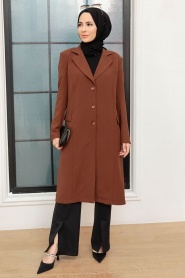 Neva Style - Kahverengi Tesettür Blazer Ceket 56950KH - Thumbnail