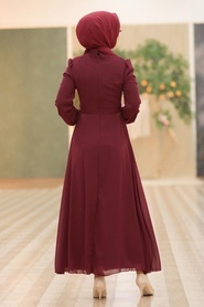 Neva Style - Kemerli Bordo Tesettür Elbise 27922BR - Thumbnail