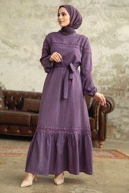Neva Style - Lila Islamic Clothing Dress 5877LILA - Thumbnail