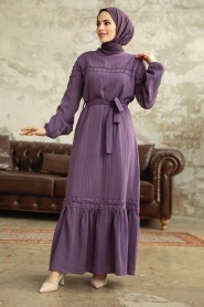 Neva Style - Lila Islamic Clothing Dress 5877LILA - Thumbnail