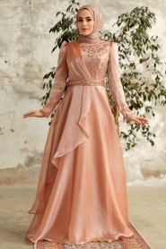 Neva Style - Long Biscuit Hijab Engagement Dress 3824BS - Thumbnail