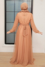 Neva Style - Long Biscuit Islamic Wedding Gown 22041BS - Thumbnail
