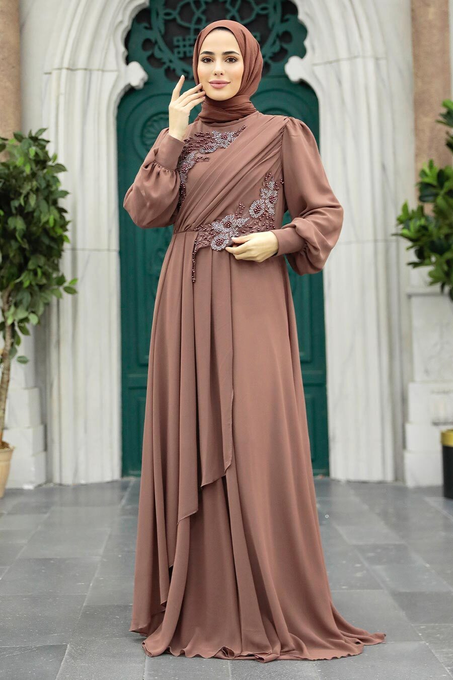 Neva Style - Long Dark Mink Muslim Women Clothing Prom Dress 25838KV