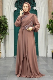 Neva Style - Long Dark Mink Muslim Women Clothing Prom Dress 25838KV - Thumbnail