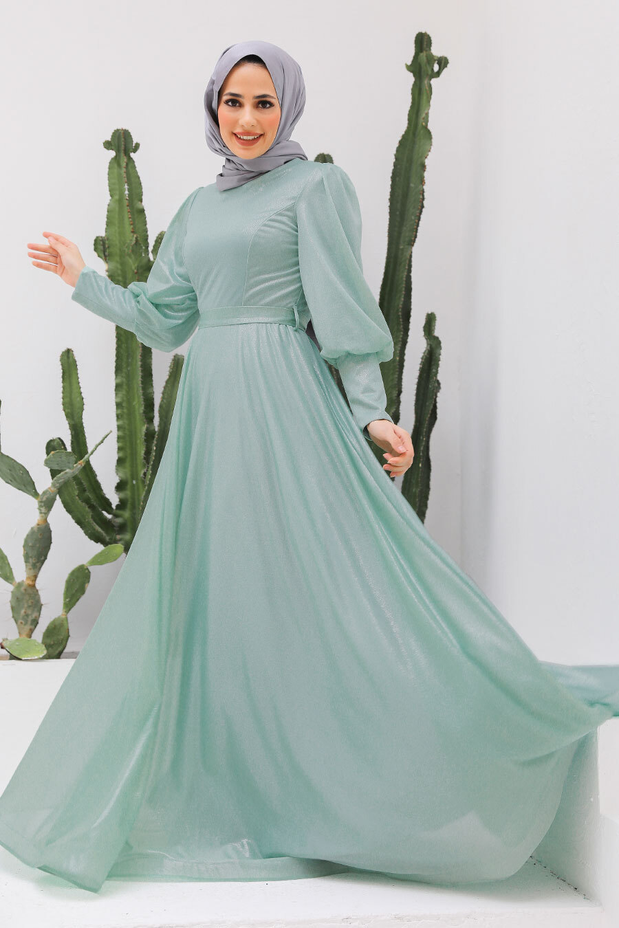 Neva Style - Long Dark Mint Modest Bridesmaid Dress 56721KMINT