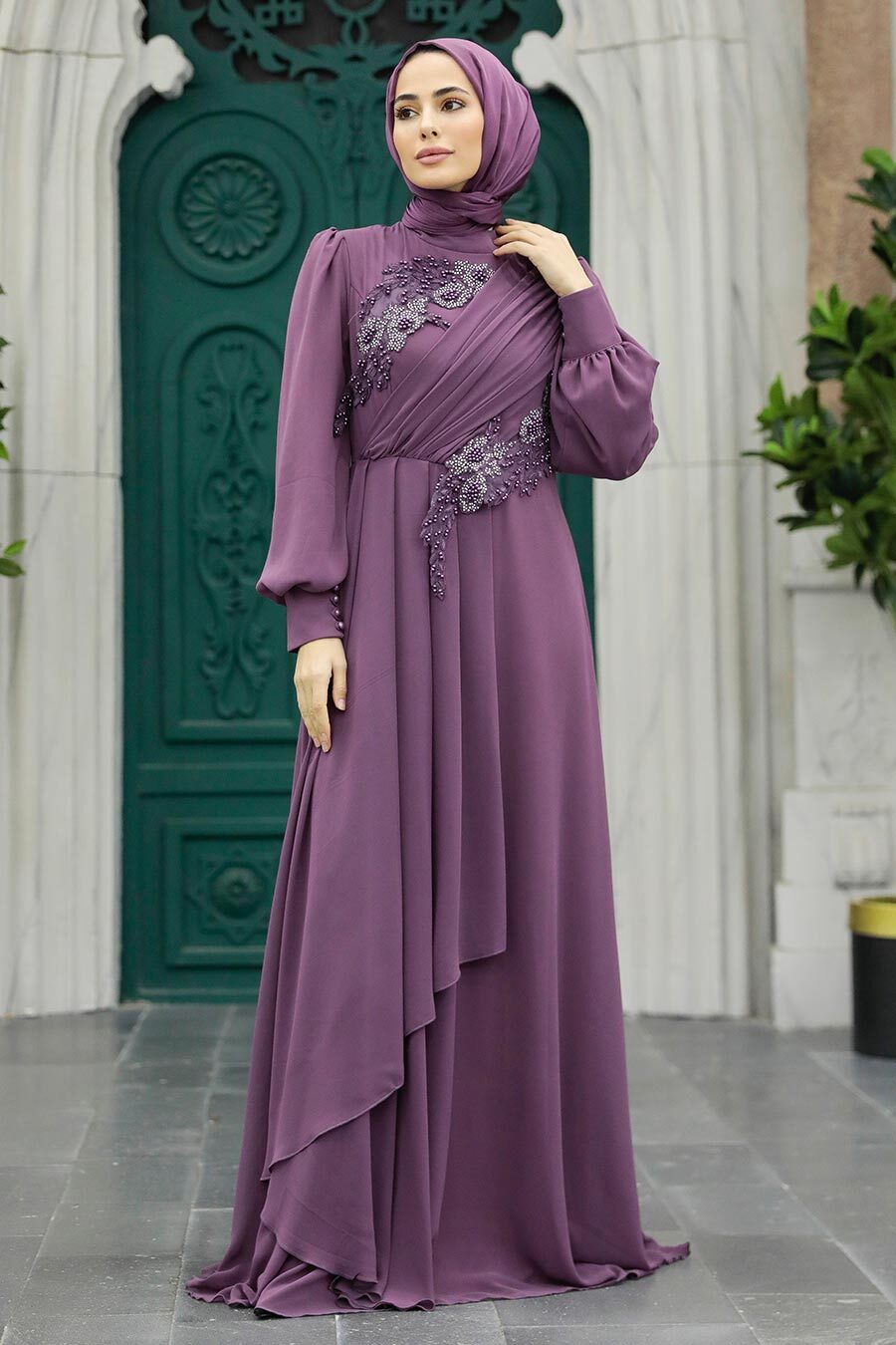 Neva Style - Long Dusty Rose Hijab Prom Dress 25838GK