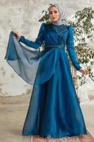 Neva Style - Long Indigo Blue Hijab Engagement Dress 3824IM - Thumbnail