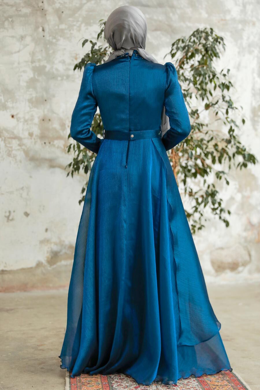 Neva Style - Long Indigo Blue Hijab Engagement Dress 3824IM