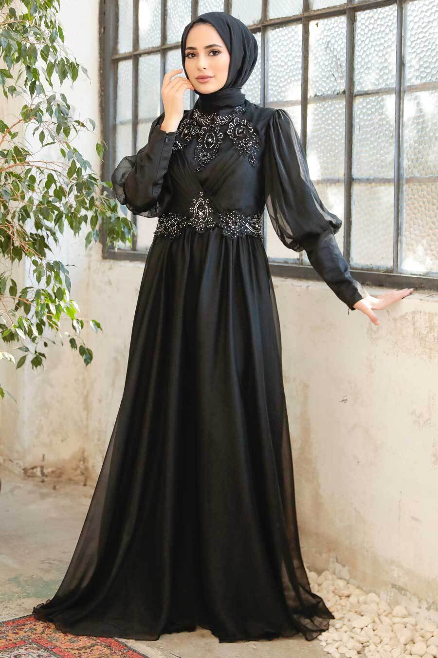 Neva Style - Long Sleeve Black Muslim Evening Dress 25822S
