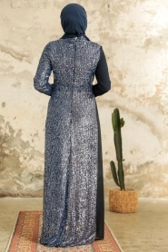 Neva Style - Long Sleeve Navy Blue Islamic Prom Dress 25851L - Thumbnail