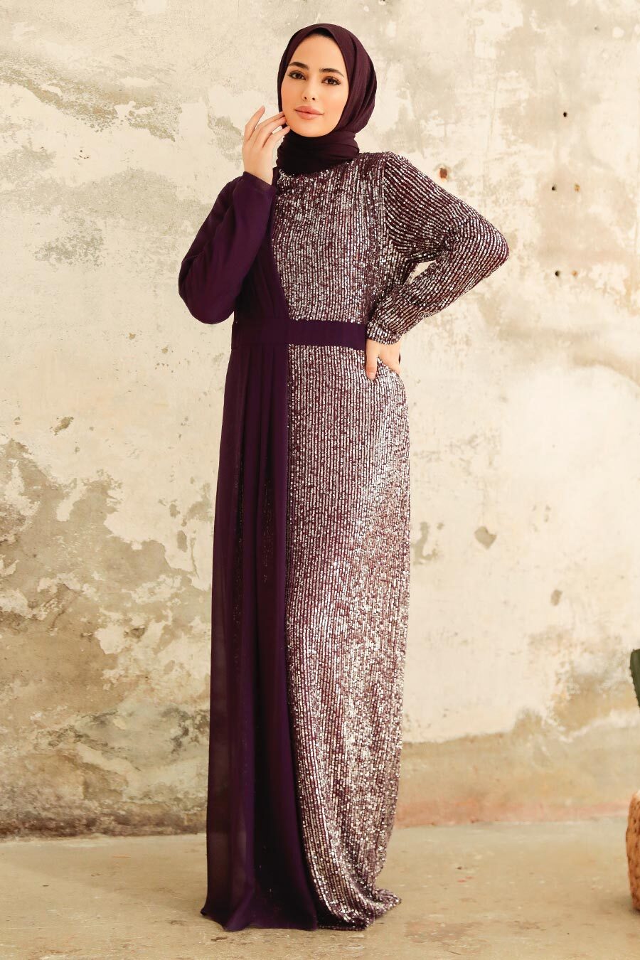 Neva Style - Long Sleeve Purple Islamic Prom Dress 25851MOR