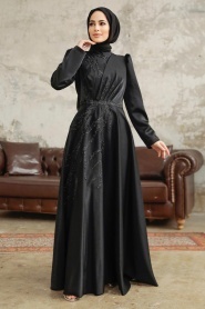 Neva Style - Luxorious Black Islamic Evening Dress 3915S - Thumbnail