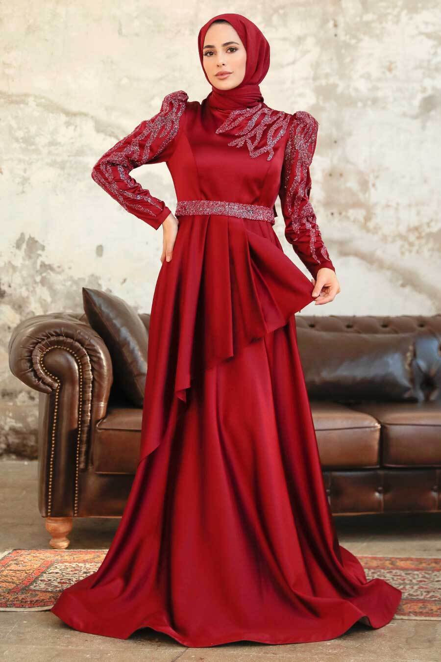 Neva Style - Luxorious Claret Red Modest Evening Dress 22671BR