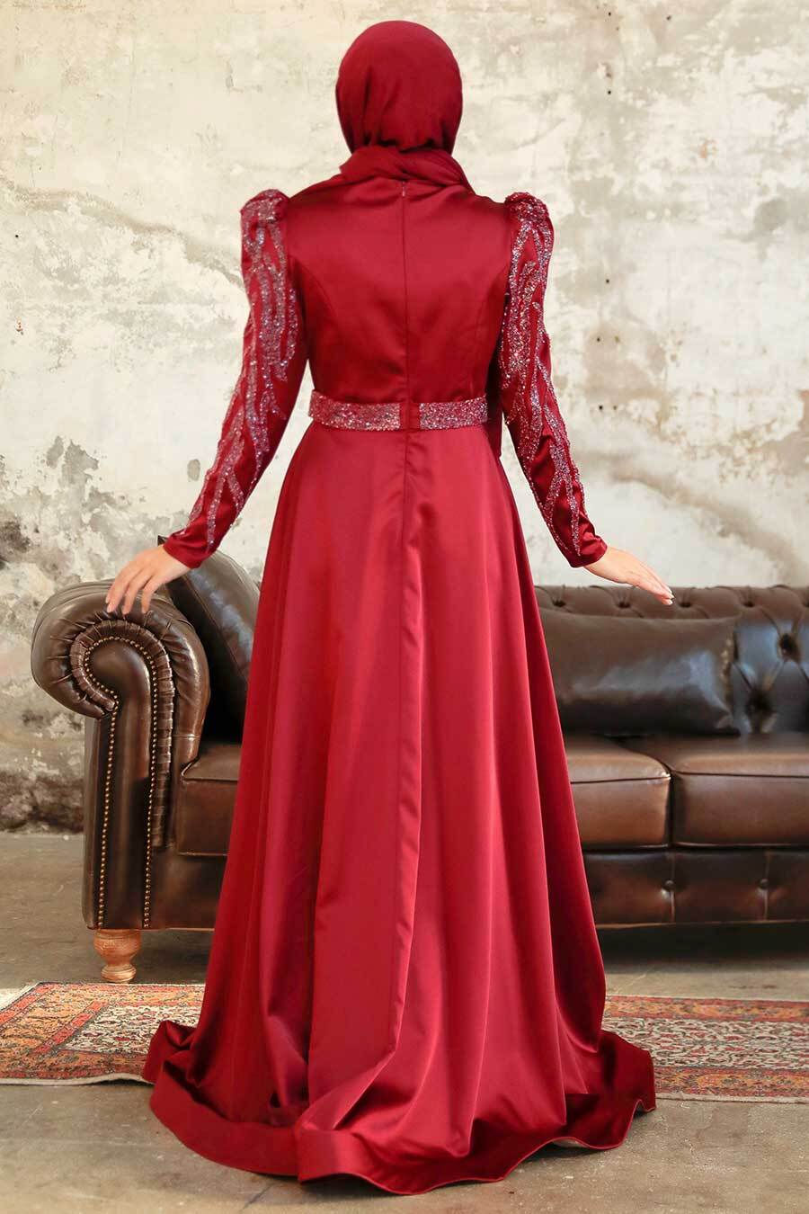 Neva Style - Luxorious Claret Red Modest Evening Dress 22671BR