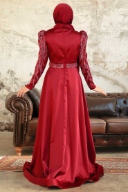 Neva Style - Luxorious Claret Red Modest Evening Dress 22671BR - Thumbnail