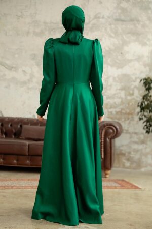 Neva Style - Luxorious Emerald Green Islamic Evening Dress 3915ZY - Thumbnail