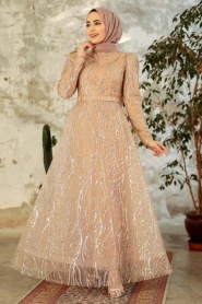 Neva Style - Luxorious Gold Hijab Islamic Prom Dress 22851GOLD - Thumbnail