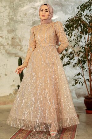 Neva Style - Luxorious Gold Hijab Islamic Prom Dress 22851GOLD - Thumbnail