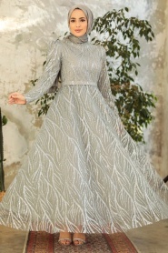 Neva Style - Luxorious Grey Hijab Clothing Engagement Dress 22851GR - Thumbnail