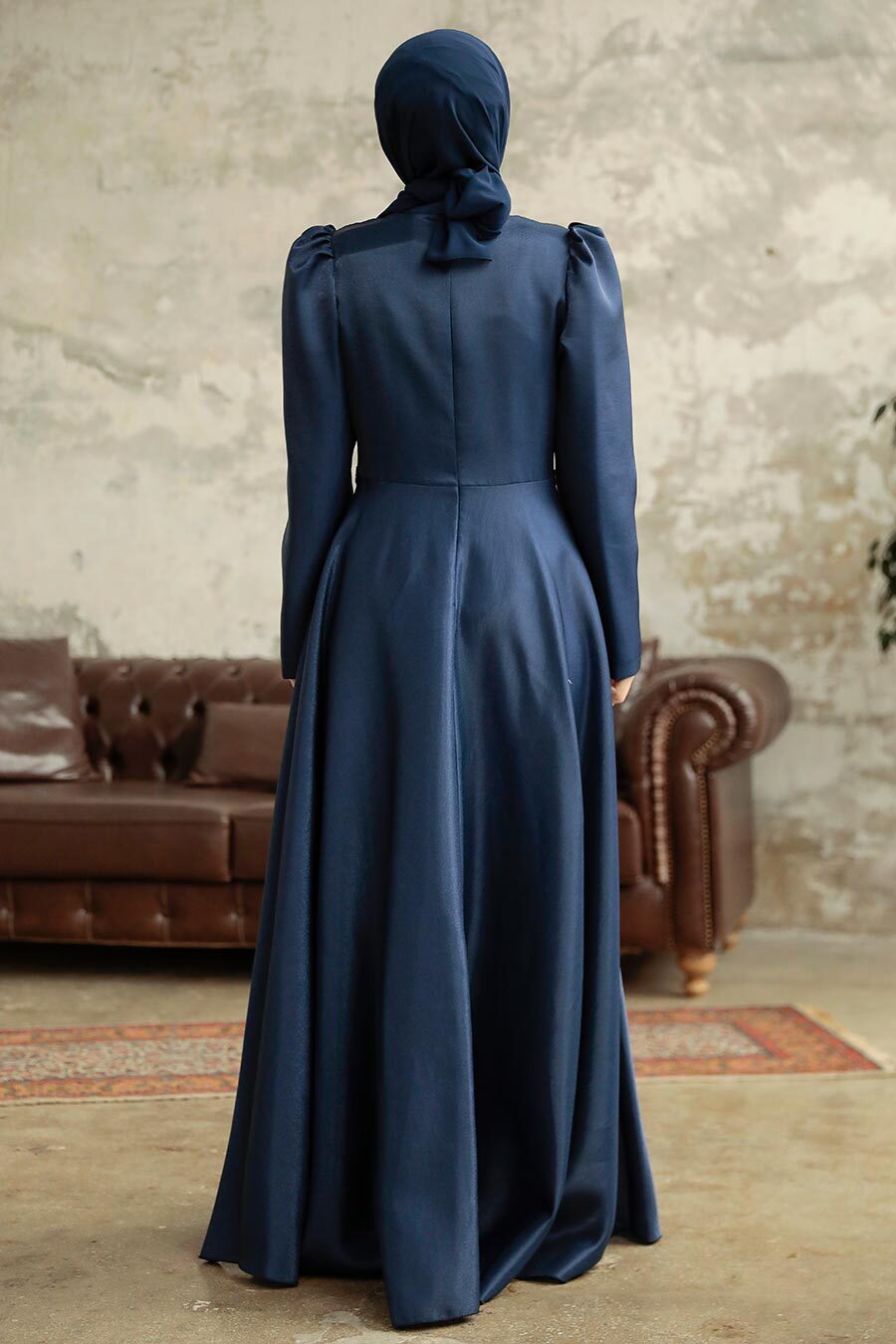 Neva Style - Luxorious Navy Blue Islamic Evening Dress 3915L