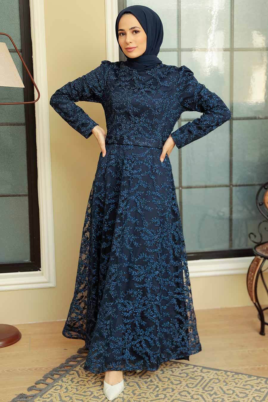 Neva Style - Luxorious Navy Blue Modest Prom Dress 3330L